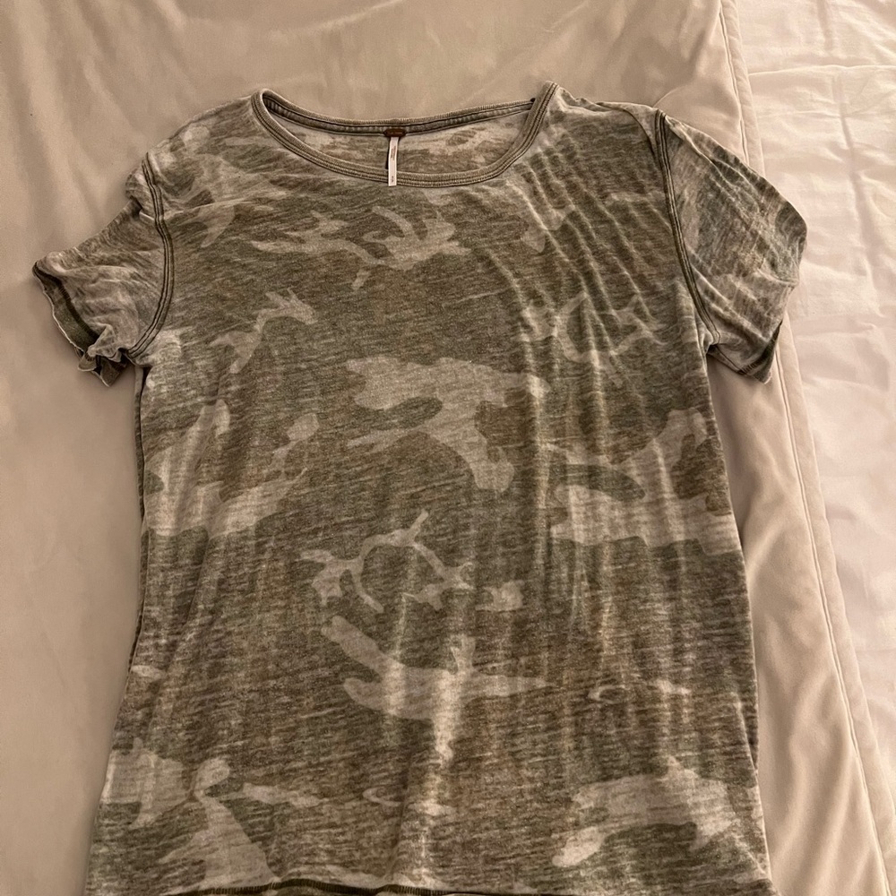 Free People Gray Camo Tee